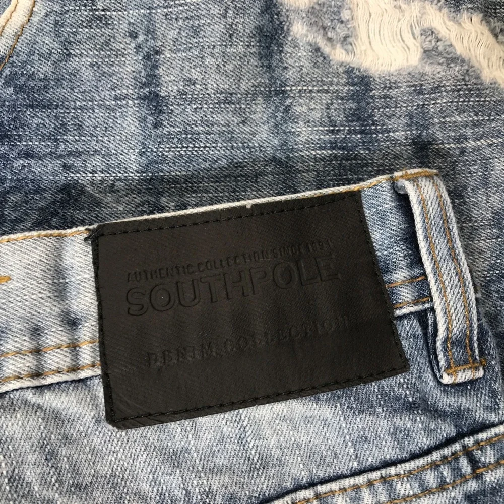 Southpole Jeans Men 38x34 Blue Acid Wash Grunge Moto Distressed 100% Cotton Y2K